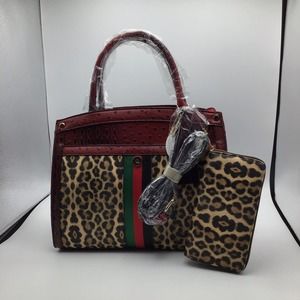 Faux Leopard Ostrich Handbag Bumblebee /Wallet